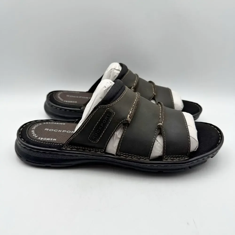 Rockport Mens Darwyn Slide Sandals SIZE 8M EU 41 Brown Leather NIB